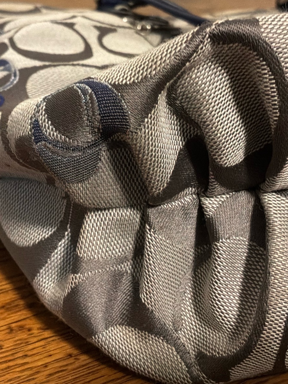 Coach Signature Poppy Shoulder Bag in Gray and Navy - Picture 11 of 13
